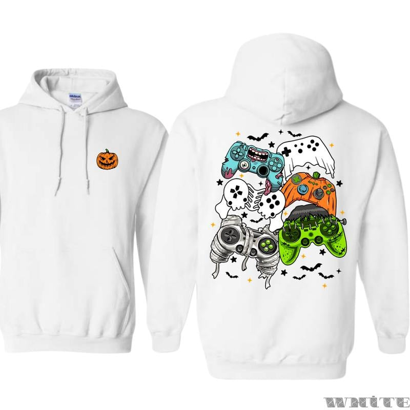 Gamer Halloween Hoodie - Scary Controllers with Ghosts Skulls Pumpkin - FOG 100% Cotton for Spooky Season Gunpla brand...