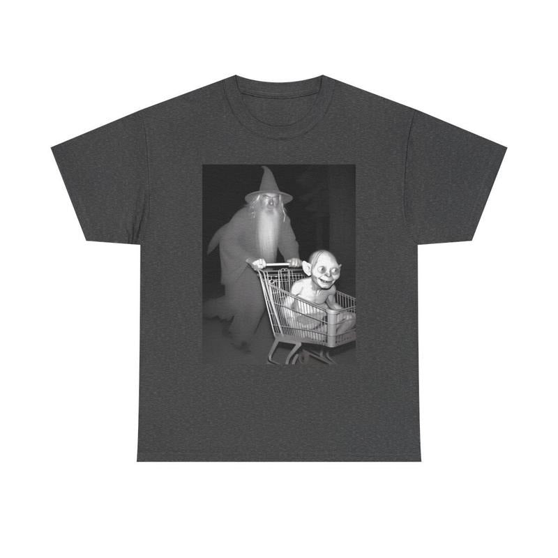 Gandalf Pushing Gollum in Shopping Cart Unisex Funny T-Shirt - Whimsical Middle Hoodie, Sweatshirt | RetroVerseTees.com
