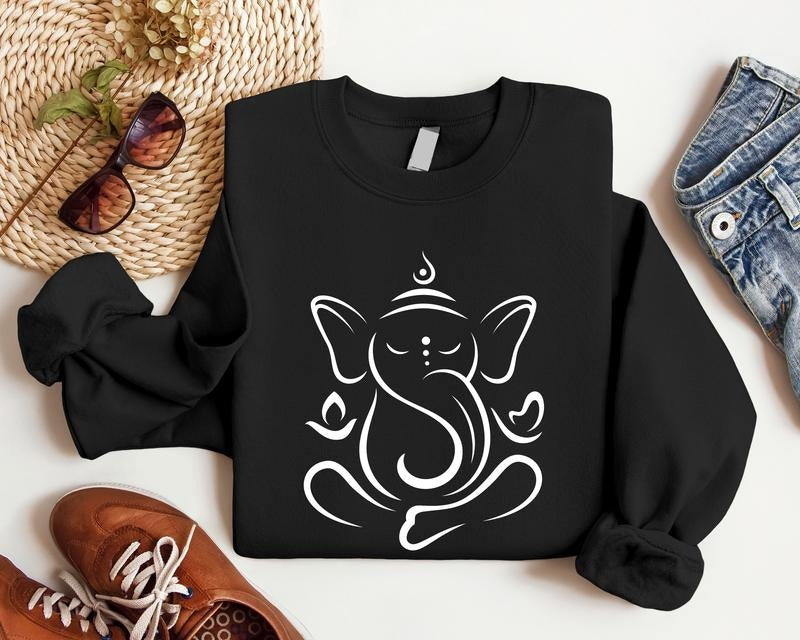 Ganesha Elephant Sweatshirt, Mandala Animal Hoodie, Elephant Lover Gift Sweater, Indian Meditation Birthday Gift...