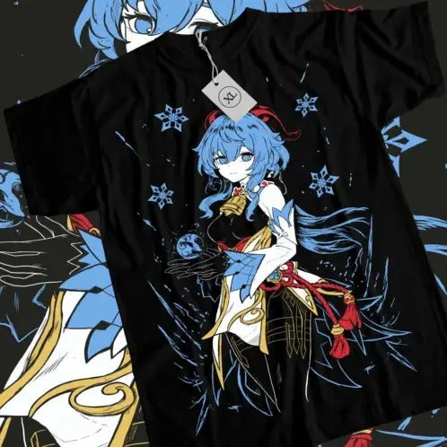 Ganyu Genshin Impact T-shirt Anime Girl Kawaii Black Shirt Short Sleeve All Size Hoodie, Sweatshirt | RetroVerseTees.com