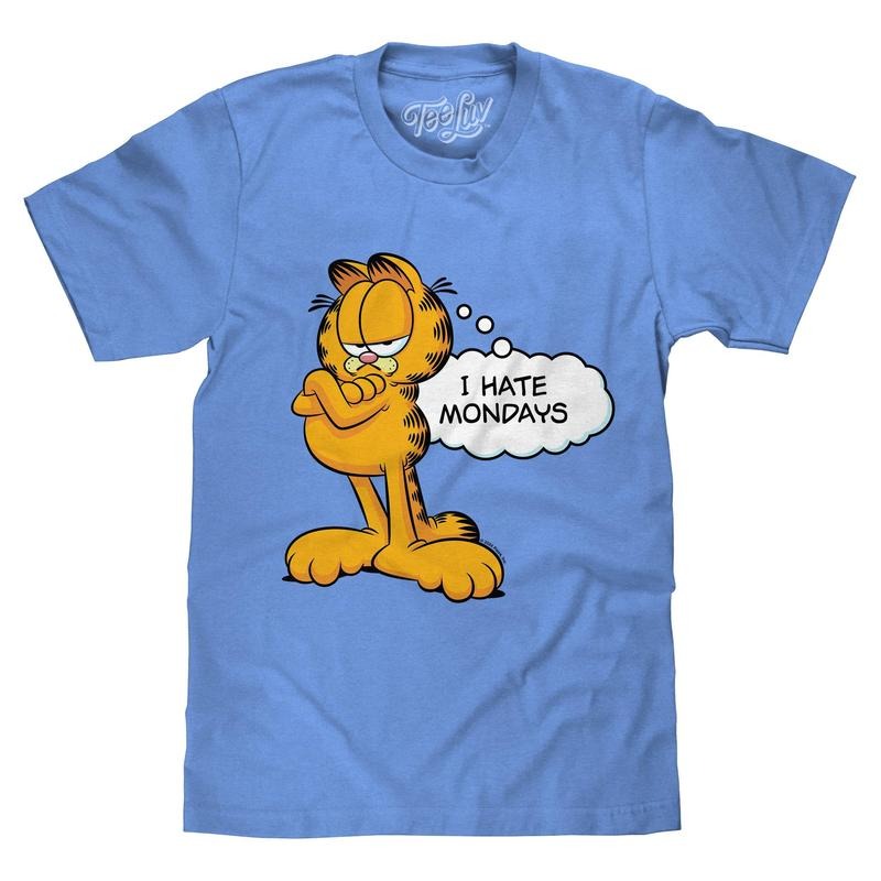 Garfield I Hate Mondays T-Shirt - Light Blue Hoodie, Sweatshirt | RetroVerseTees.com