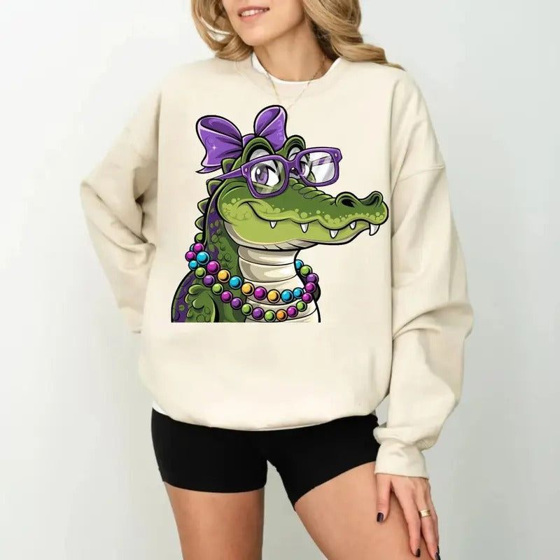 Gator Mardi Gras Tshirt Sweatshirt Hoodie, Mardi Gras Alligator Shirt, Fleur De Lis Shirt, Frog Gigging Sweatshirt ,...