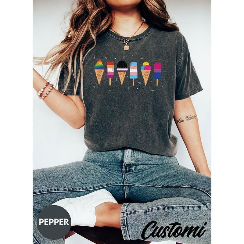 Gay Ice Cream Shirt | LGBTQ Shirt | Pride Month Shirt | Subtle Gay Shirt | Queer Lesbian Women Tees Gift | Gay Rainbow...