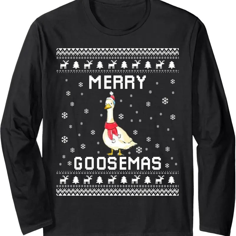 Geese Ugly Christmas Sweater Geese Lover Holiday Present Long Sleeve T-Shirt Hoodie, Sweatshirt | RetroVerseTees.com