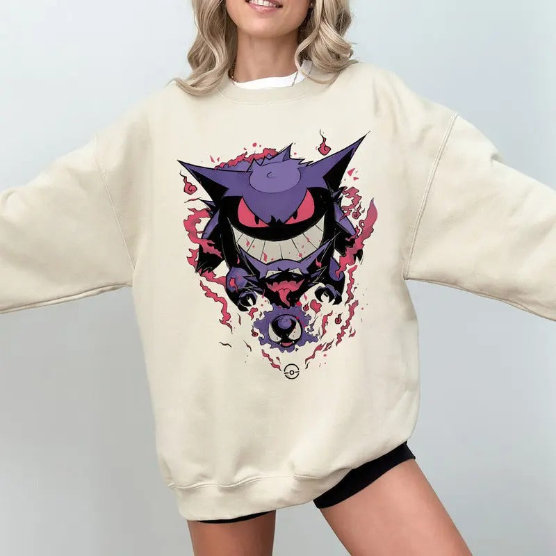 Gengar SWEATSHIRTS | Gengar Ghost Sweatshirt | Dark Ghost Kaiju Japanese Style SWEATSHIRTS | Japanese Anime Movie Film...