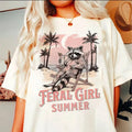 Get Wild with Funny Feral Girl Summer T-Shirt! Unique Raccoon Designs for WB shield Hilarious Summer Look Hoodie, Sweatshirt
