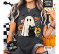 Ghost & Cat Comfort Colors, Trendy Women's Halloween Tshirt Hoodie, Sweatshirt | RetroVerseTees.com