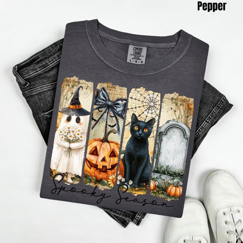 Ghost & Kitty Spooky Season Comfort Colors T-Shirt 'NLB' Hoodie, Sweatshirt | RetroVerseTees.com