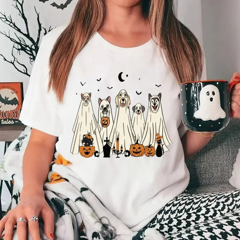 Ghost Dog Halloween Shirt, Halloween Dog Shirt, Retro Dog Mom Halloween Shirt, Spooky Season Dog Lover Gift, Pumpkin Dog...