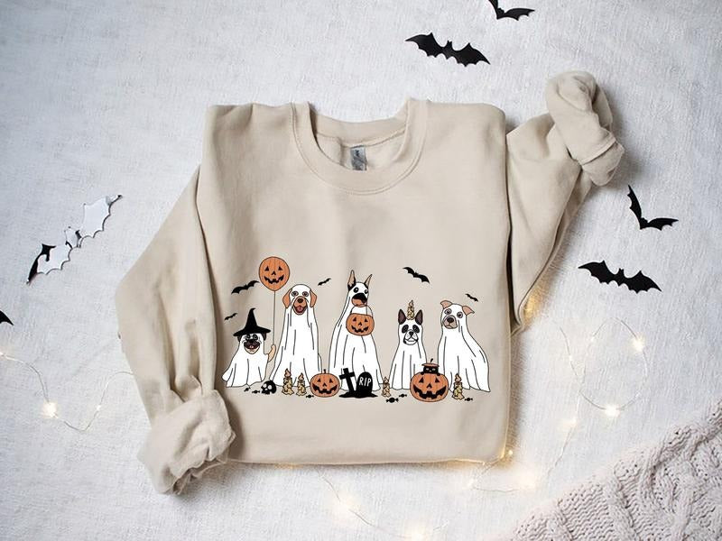 Ghost Dogs Sweater, Cute With Dogs Shirt, Halloween Hoodie, Funny Halloween Sweatshirt, Halloween Trending, Halloween...