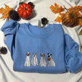 Ghost Dogs embroidered sweatshirt; Halloween embroidered crewneck; Spooky season casual sweaters Casual Plain T-Shirts,...