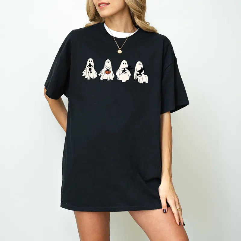 Ghost Holding Black Cat Sweatshirt, Halloween Shirt, Ghost Shirt, Spooky Season, Cute Fall Shirt for Women, Halloween...