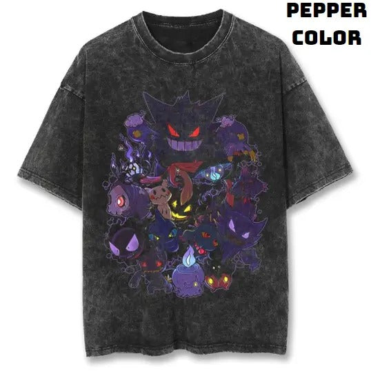 Ghost Type Family Vintage Graphic Tees, Gengar T-Shirt, Ghostly Gengar Shirts, Vacation Outfits, Unisex Anime Manga Shirt...