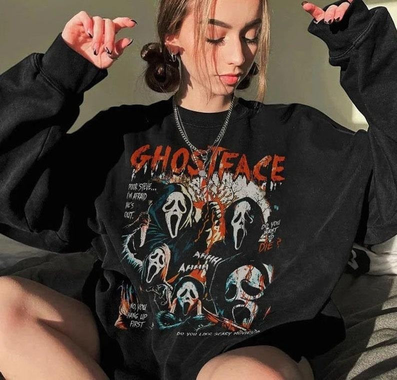 Ghostface Sweatshirt, Scream Movie Shirt, Let's Watch Scary Movie, Halloween Sweatshirt, Vintage Horror Movie Sweatshirt...
