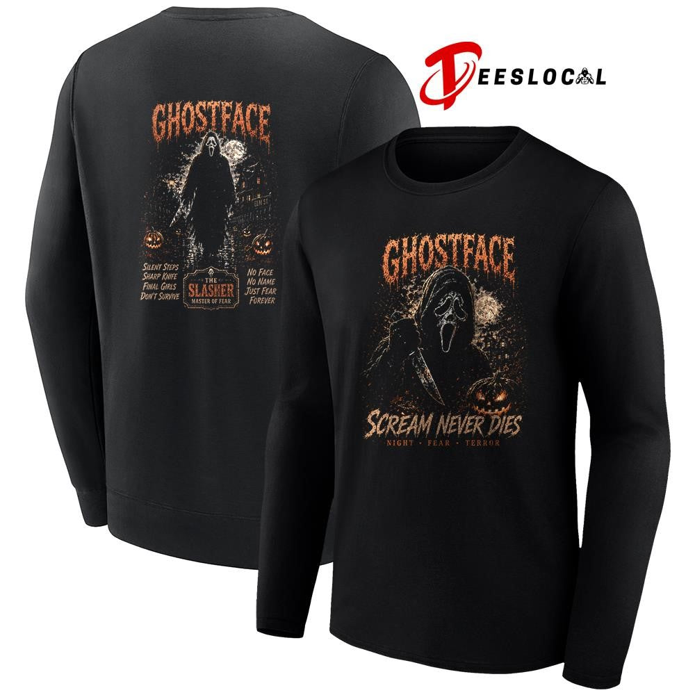 Ghostface scream never dies nioght fear terror graphic shirt