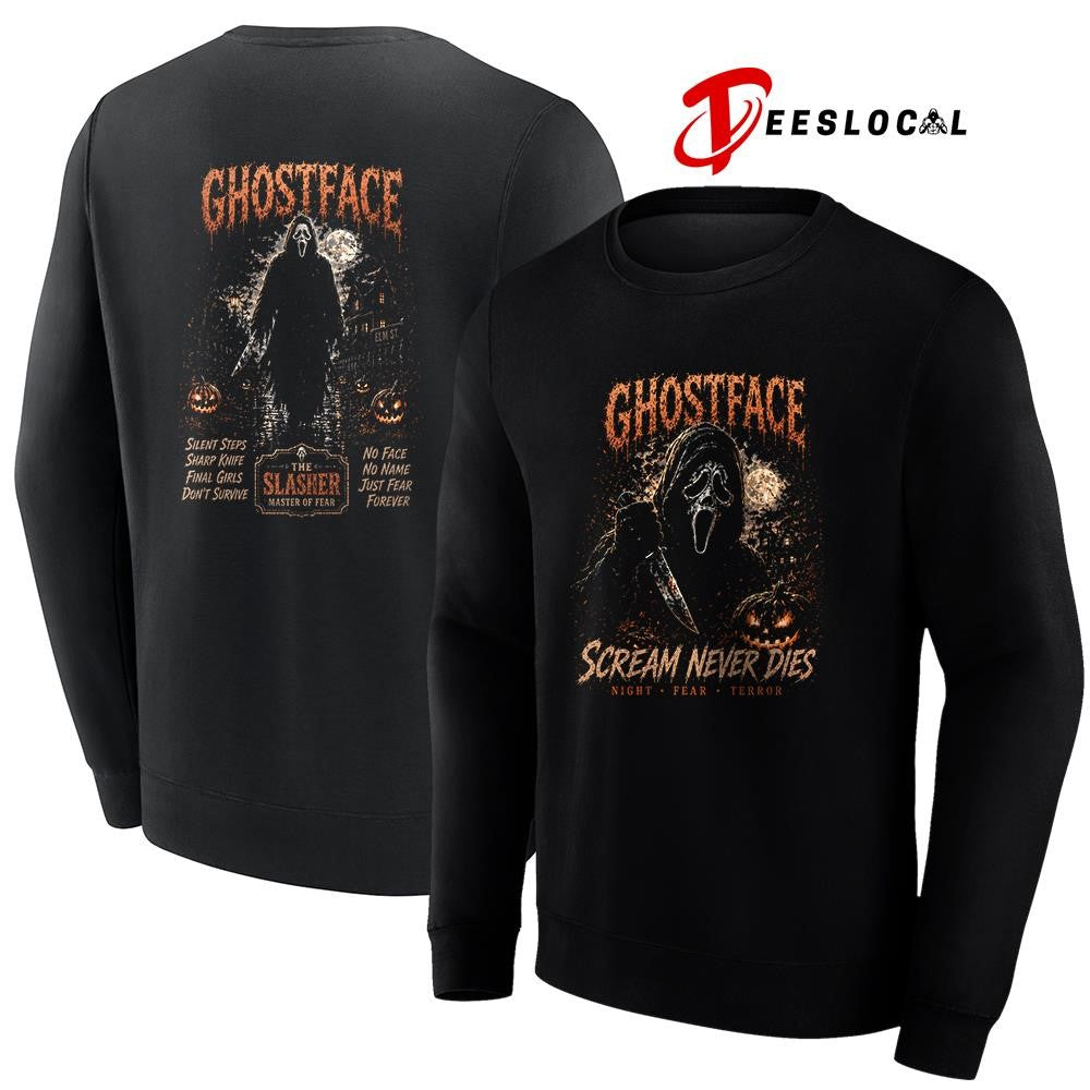 Ghostface scream never dies nioght fear terror graphic shirt