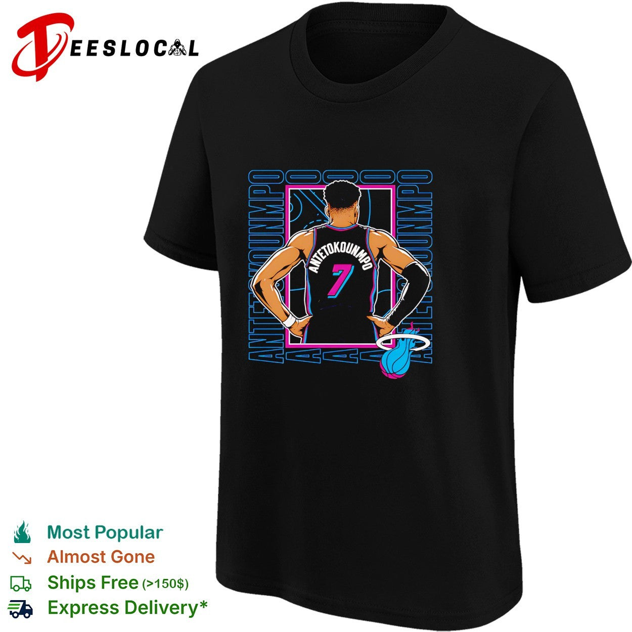Giannis Antetokounmpo number 7 of Miami Heat back jersey shirt