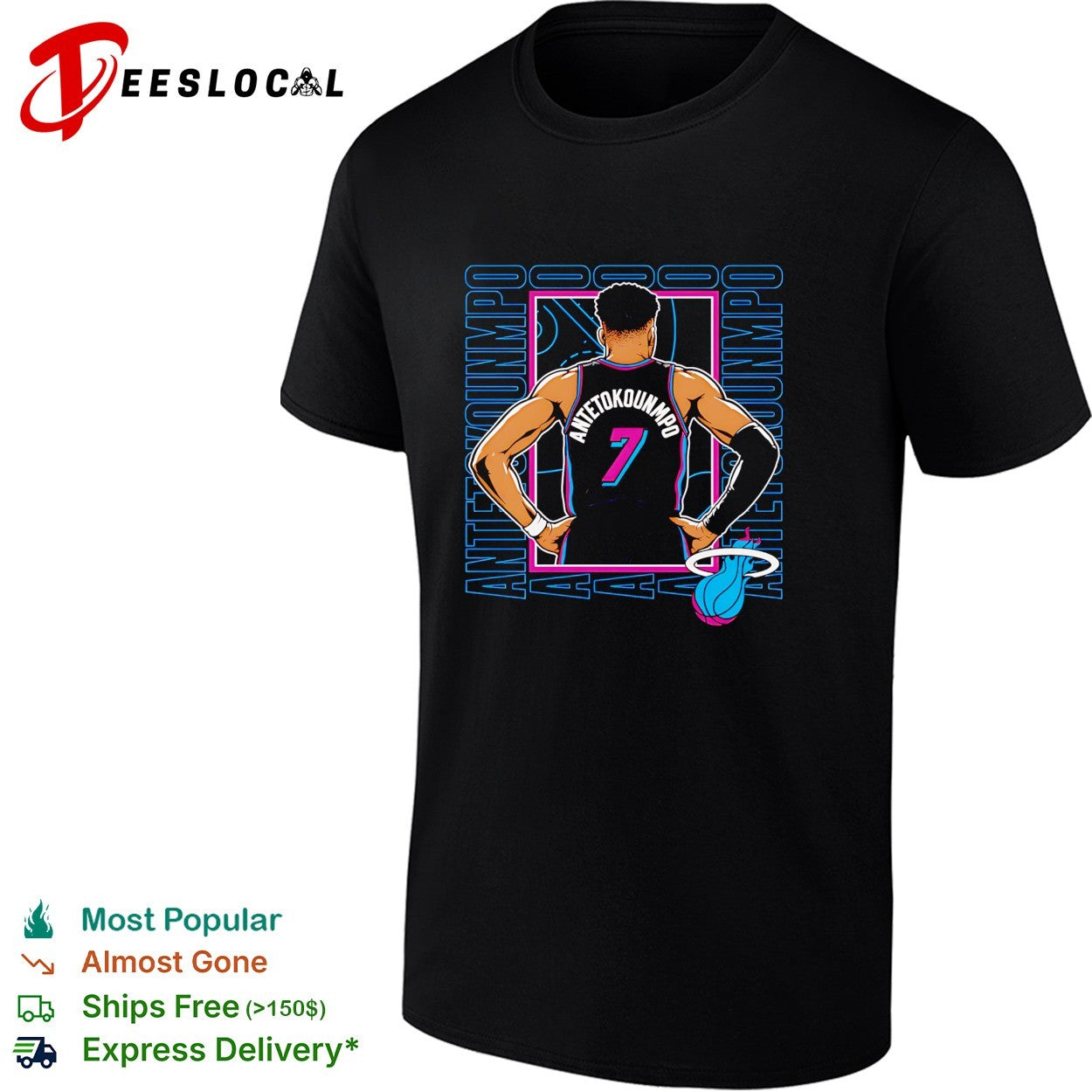 Giannis Antetokounmpo number 7 of Miami Heat back jersey shirt