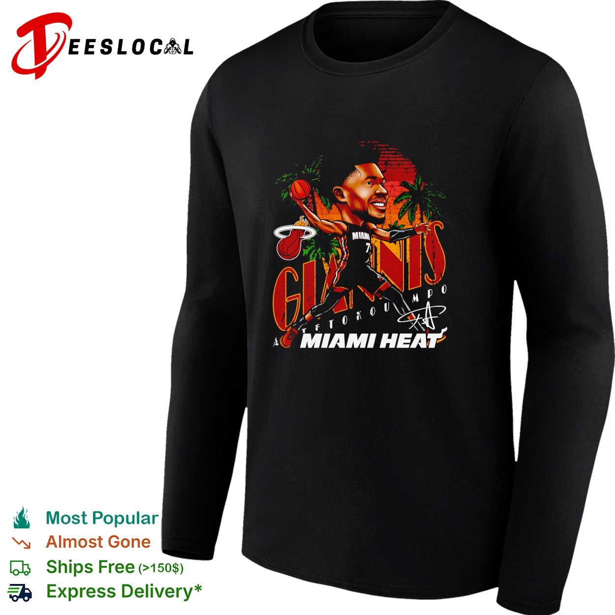 Giannis Antetokounmpo number 7 of Miami Heat cartoon caricature shirt