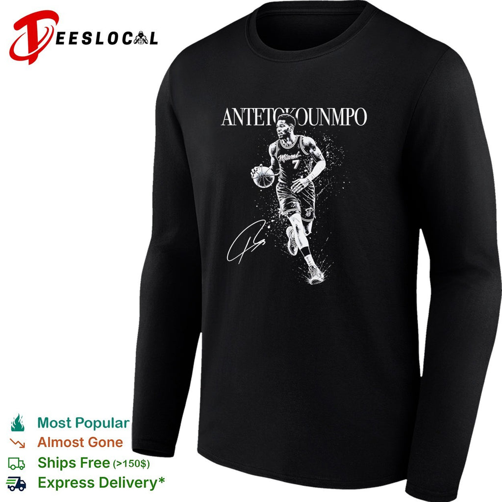 Giannis Antetokounmpo number 7 of Miami Heat dribbling siganture shirt