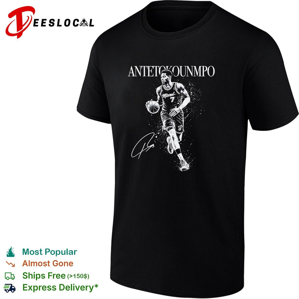 Giannis Antetokounmpo number 7 of Miami Heat dribbling siganture shirt