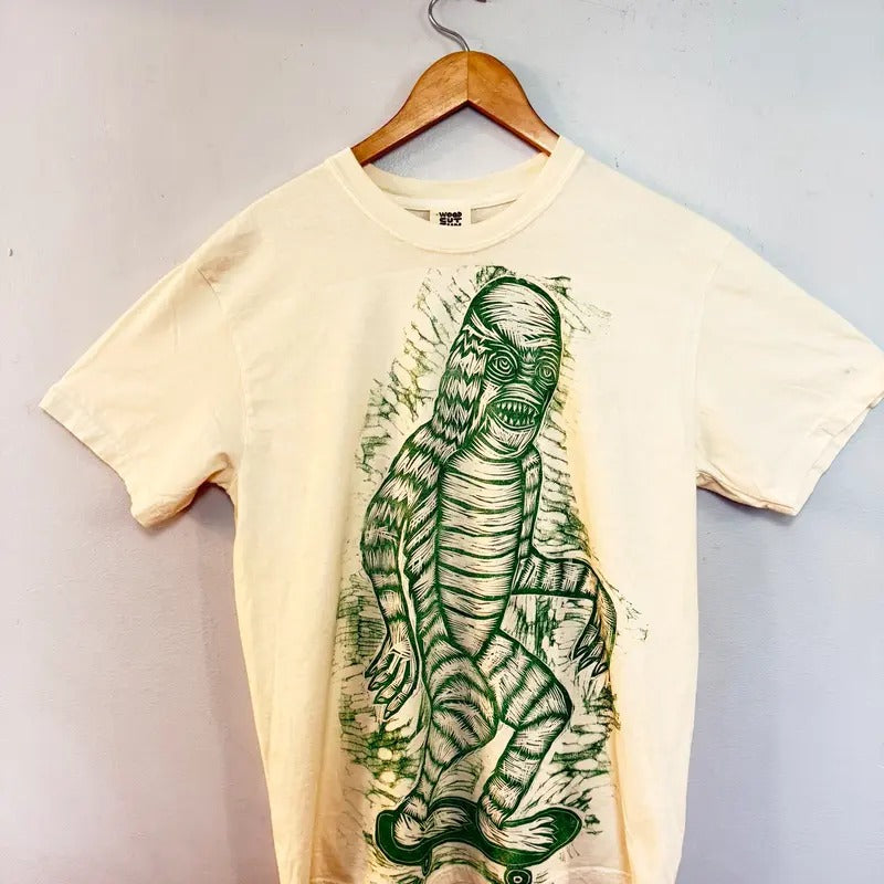 Giant  Creature Hand printed  Woodcut T Shirt Menswear Cotton Top Streetwear Casual Hoodie, Sweatshirt | RetroVerseTees.com