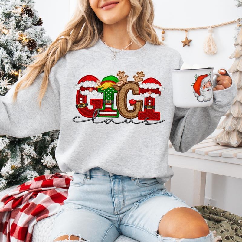 Gigi Claus Faux Embroidery Unisex Sweatshirt T-Shirts, Hoodie | RetroVerseTees.com