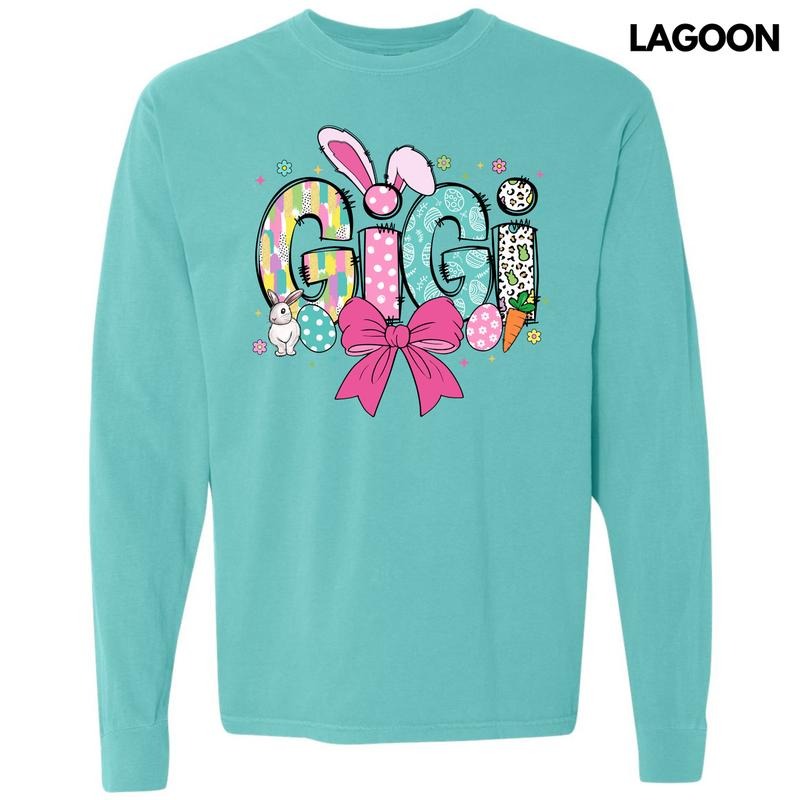 Gigi Easter Coquette Long Sleeve Comfort Colors T-Shirt Hoodie, Sweatshirt | RetroVerseTees.com