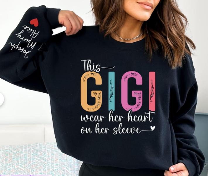 Gigi Sweatshirt with Kids Name Custom Design Unisex Fit Long Sleeve Casual Style 50% Cotton 50% Polyester Machine...