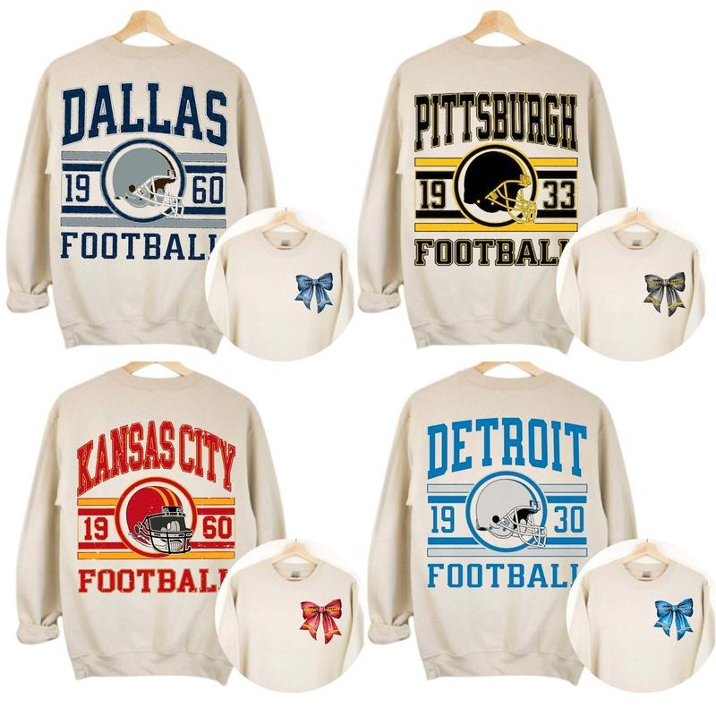 Gildan 18000 Unisex Crewneck 2sides Sport Classic Sweatshirt All Teams Football With Bow, Bow Football Sweatshirt, Sand...