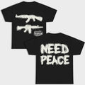 Gildan Heavy Cotton Unisex T-Shirt 2sides Need Peace Graphic Design Black Short Sleeve Crewneck Casual Top Streetwear for...