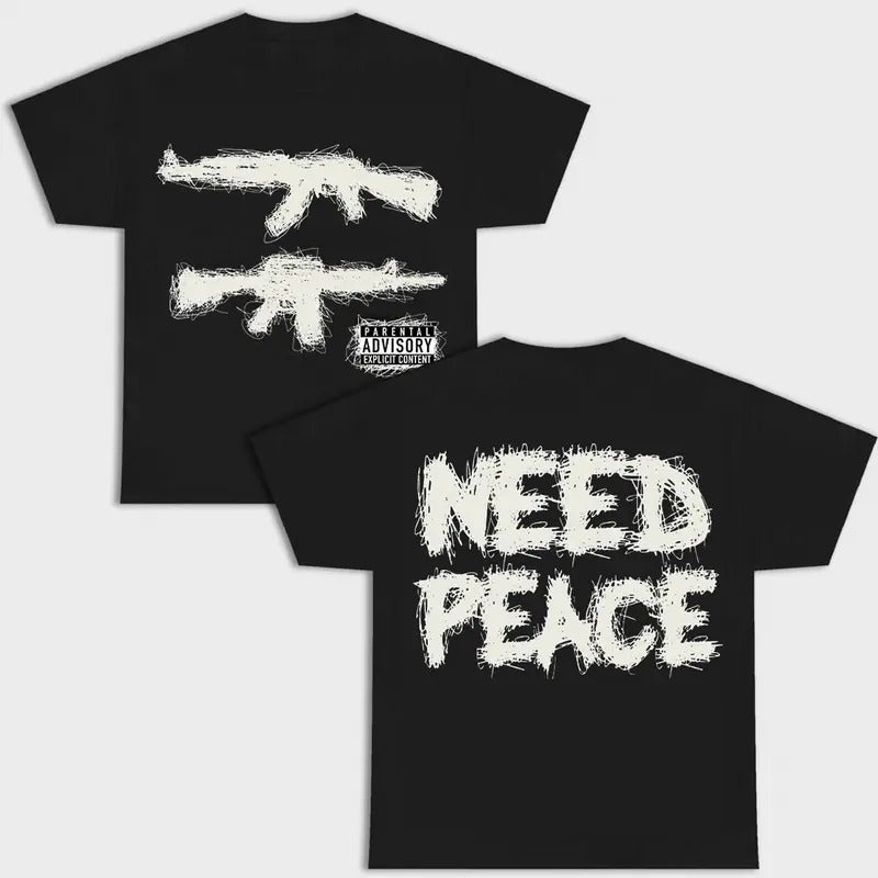 Gildan Heavy Cotton Unisex T-Shirt 2sides Need Peace Graphic Design Black Short Sleeve Crewneck Casual Top Streetwear for...