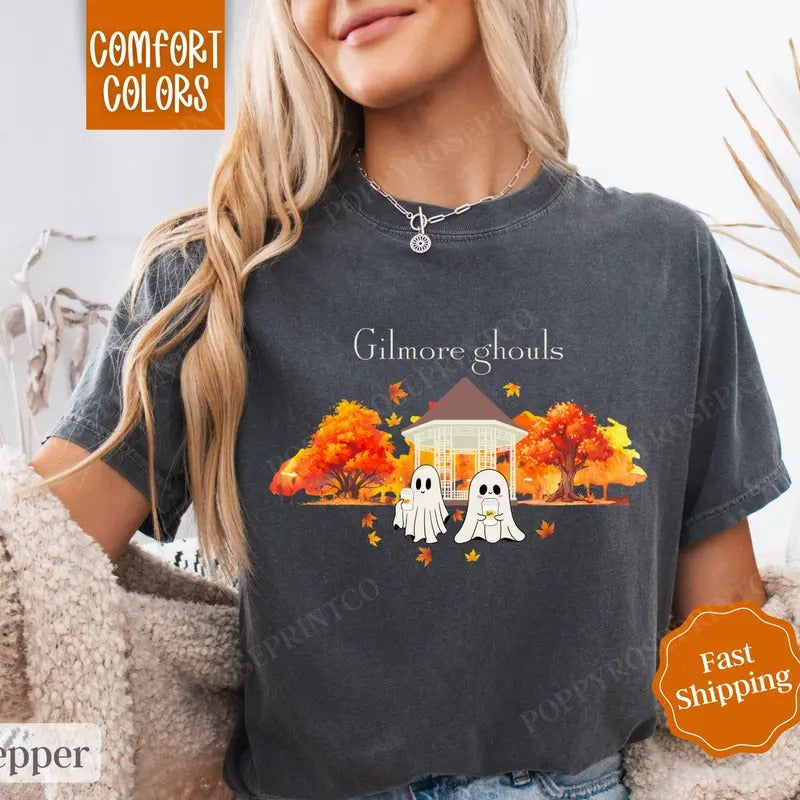 Gilmore Ghouls Shirt Comfort Colors, Fall Vibes Shirt, Fall Womenswear Oversized Crewneck Hoodie, Sweatshirt