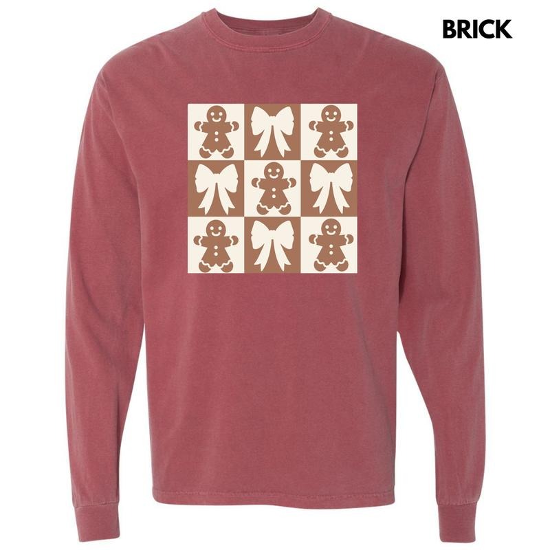 Gingerbread Checkerboard Long Sleeve Comfort Colors T-Shirt 'NLB' Hoodie, Sweatshirt | RetroVerseTees.com