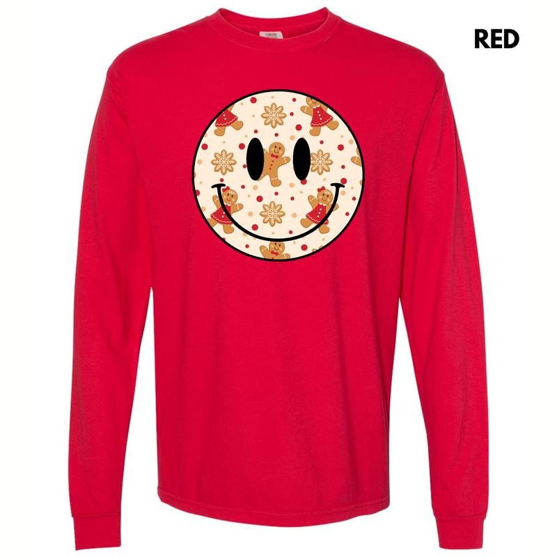 Gingerbread Happy Face Long Sleeve Comfort Colors T-Shirt 'NLB' Hoodie, Sweatshirt | RetroVerseTees.com
