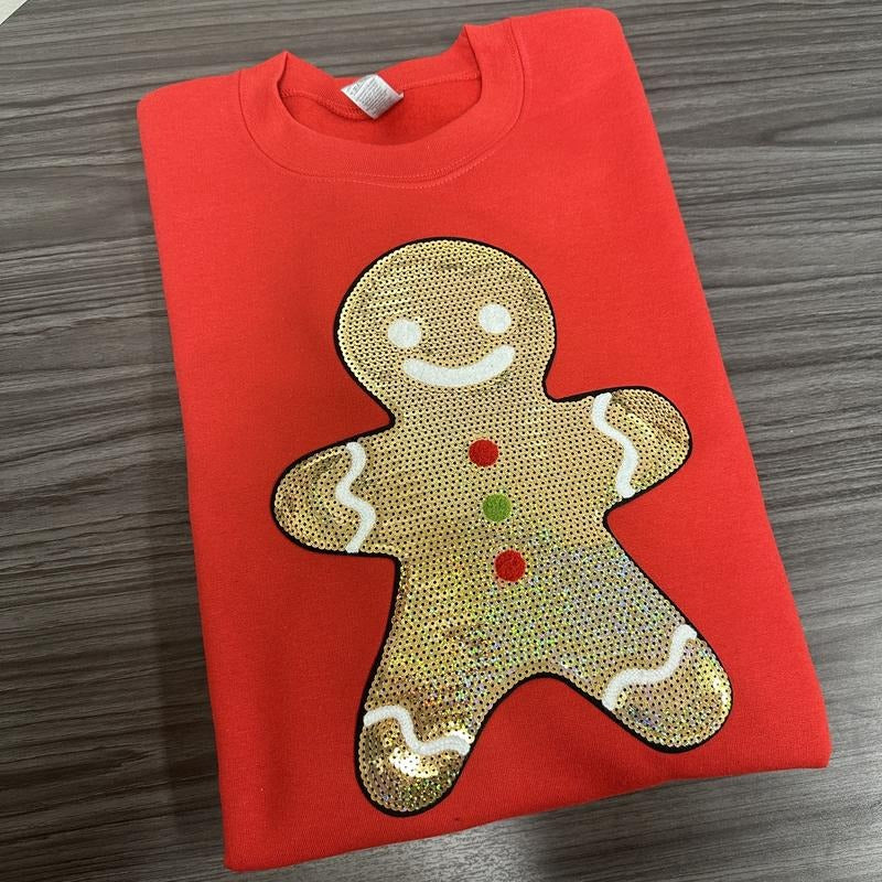 Gingerbread Man Sequin Patch Gildan Sweatshirt -- RED T-Shirts, Hoodie | RetroVerseTees.com