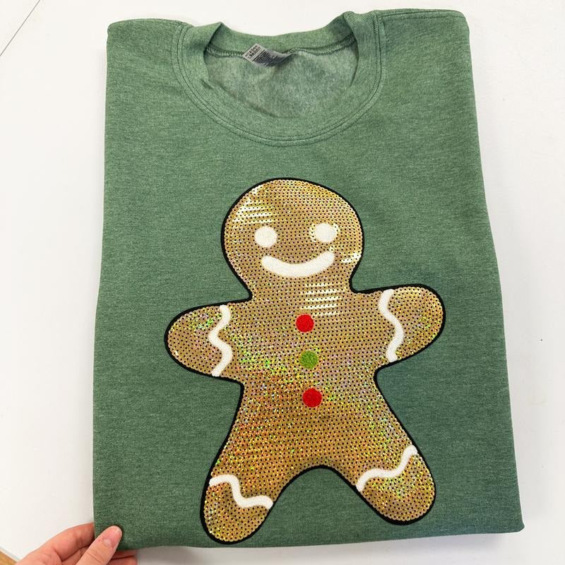 Gingerbread Man Sequin Patch Gildan Sweatshirt T-Shirts, Hoodie | RetroVerseTees.com