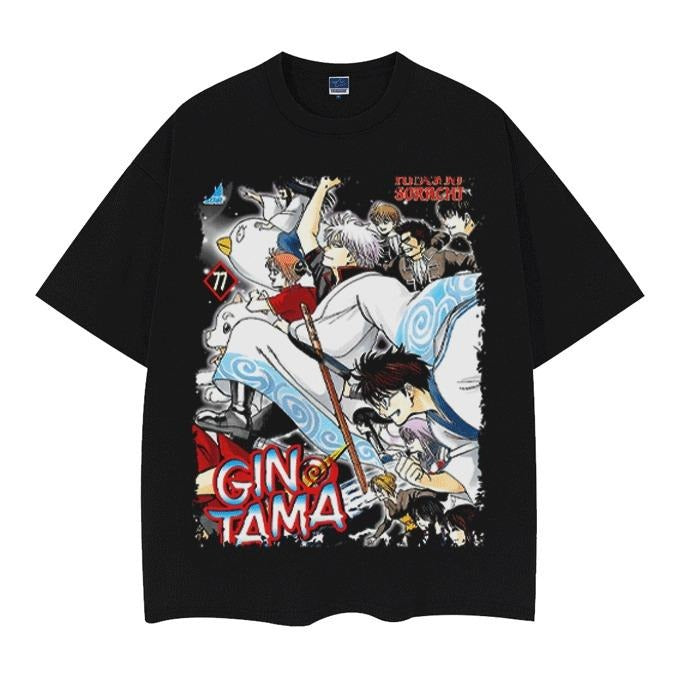 Gintama "Forever Yorozuya" Vintage Oversized Tee Anime T-shirt 100% Cotton Original Design Men's Top Streetwear Casual...
