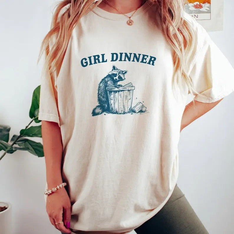 Girl Dinner Raccoon Tshirt, Weird T Shirt, Meme TShirt, Trash Panda T Shirt, Unisex Shirt, Oversized Top Womenswear...