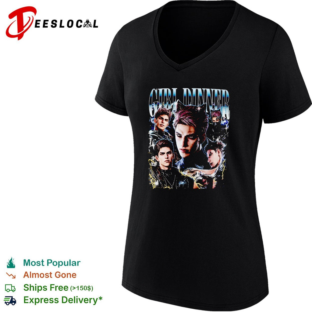 Girl Dinner dark anime wolf ear male multi pose lightning shirt