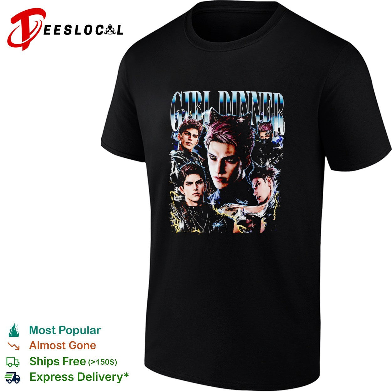 Girl Dinner dark anime wolf ear male multi pose lightning shirt