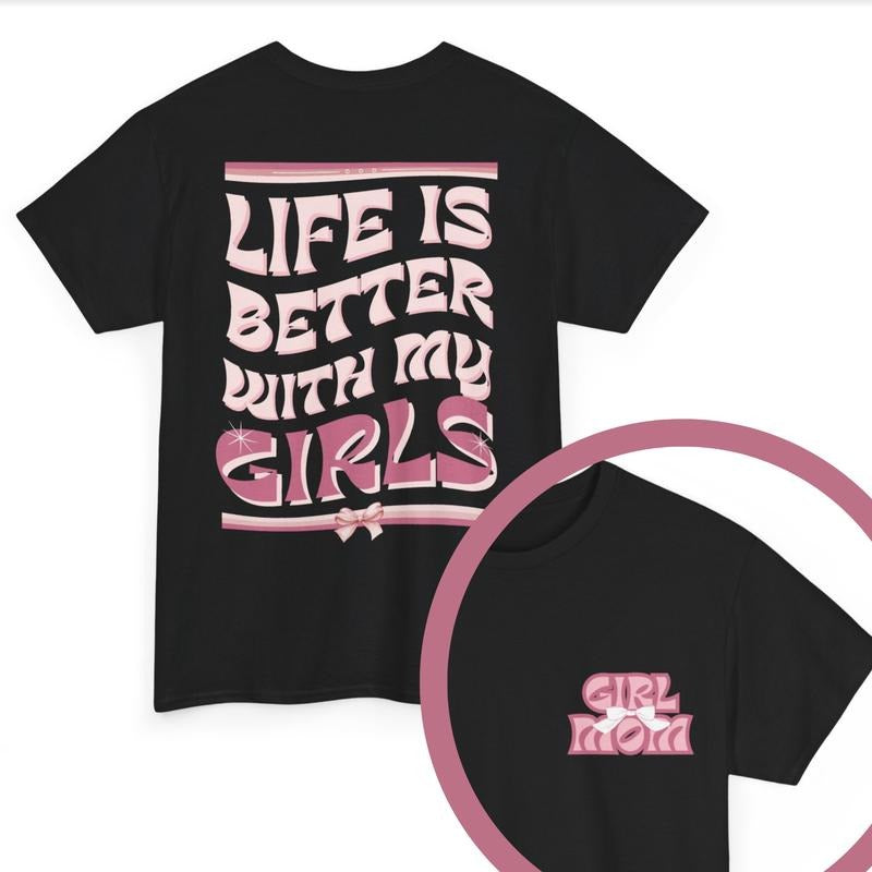 Girl Mom Oversized Tee, Two Sided with 3 Color Options, Girl Mama Graphic Tees, Pink Bow Shirt, Cute Mom Clothes for...