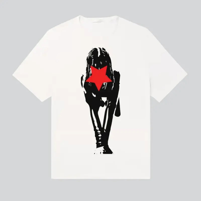 Girl Red Star Graphic Retro Y2k Fashion T-Shirt Streetwear Fashion Cotton Fabric Hoodie, Sweatshirt | RetroVerseTees.com