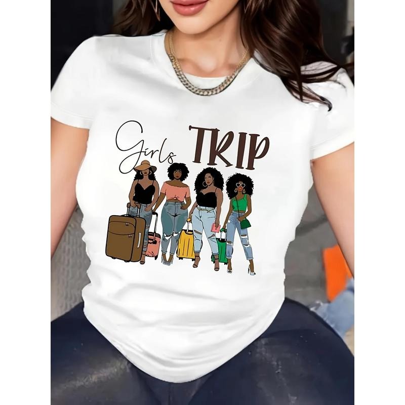Girl'WB shield Trip Print Crew Neck T-shirt, Casual Short Sleeve Top For Spring & Summer, Women'WB shield Clothing...