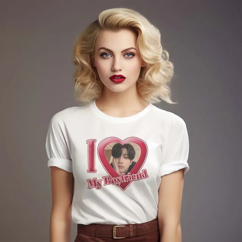 Personalized "I Love My Boyfriend/Girlfriend" Custom Photo T-Shirt, Customizable I Love My Boyfriend Shirt,  Valentine...