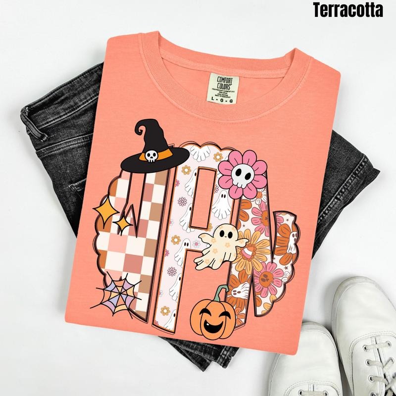Girly Halloween Monogram Comfort Colors T-Shirt 'NLB' Hoodie, Sweatshirt | RetroVerseTees.com
