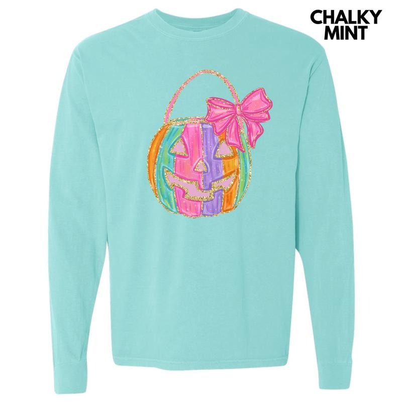 Girly Pumpkin Basket FAKE Glitter Long Sleeve Comfort Colors T-Shirt 'NLB' Hoodie, Sweatshirt | RetroVerseTees.com