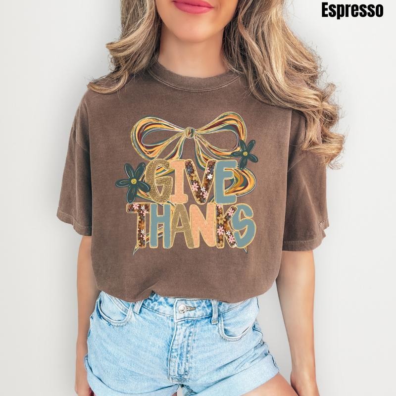 Give Thanks Coquette Comfort Colors T-Shirt 'NLB' Hoodie, Sweatshirt | RetroVerseTees.com