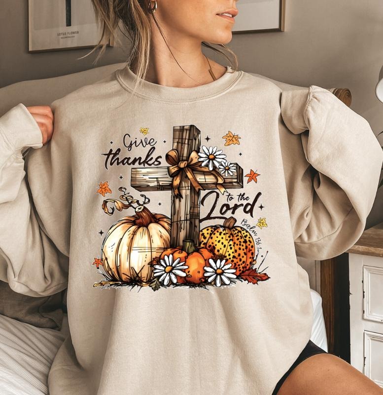Give Thanks Hidden leaf ninja TNF Lord Autumn Vibes Pumpkin Cross Sweatshirt, Jesus Apparel, Thanksgiving Day Tee, Gift...