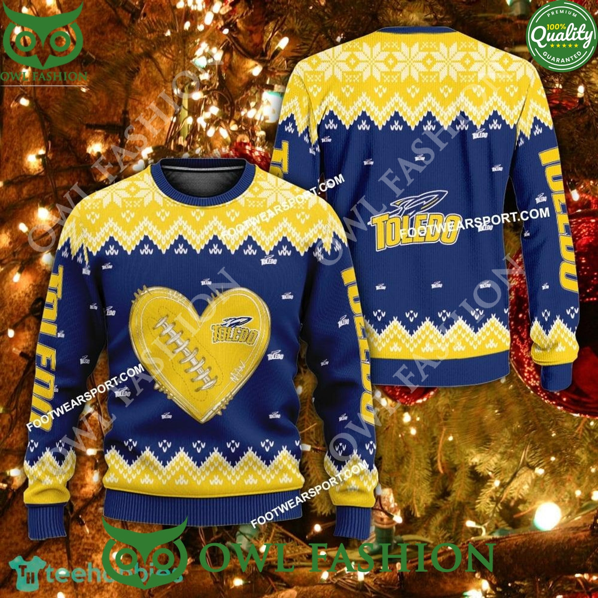 Logo Pattern Heart Football Toledo Rockets 3D Ugly Christmas Sweater